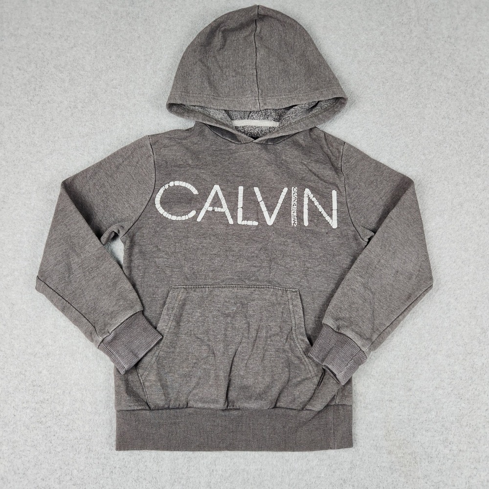 Calvin Klein Hoodie Kids 8 Gray Fleece Lined Warm Comfort Long Sleeve Pullover